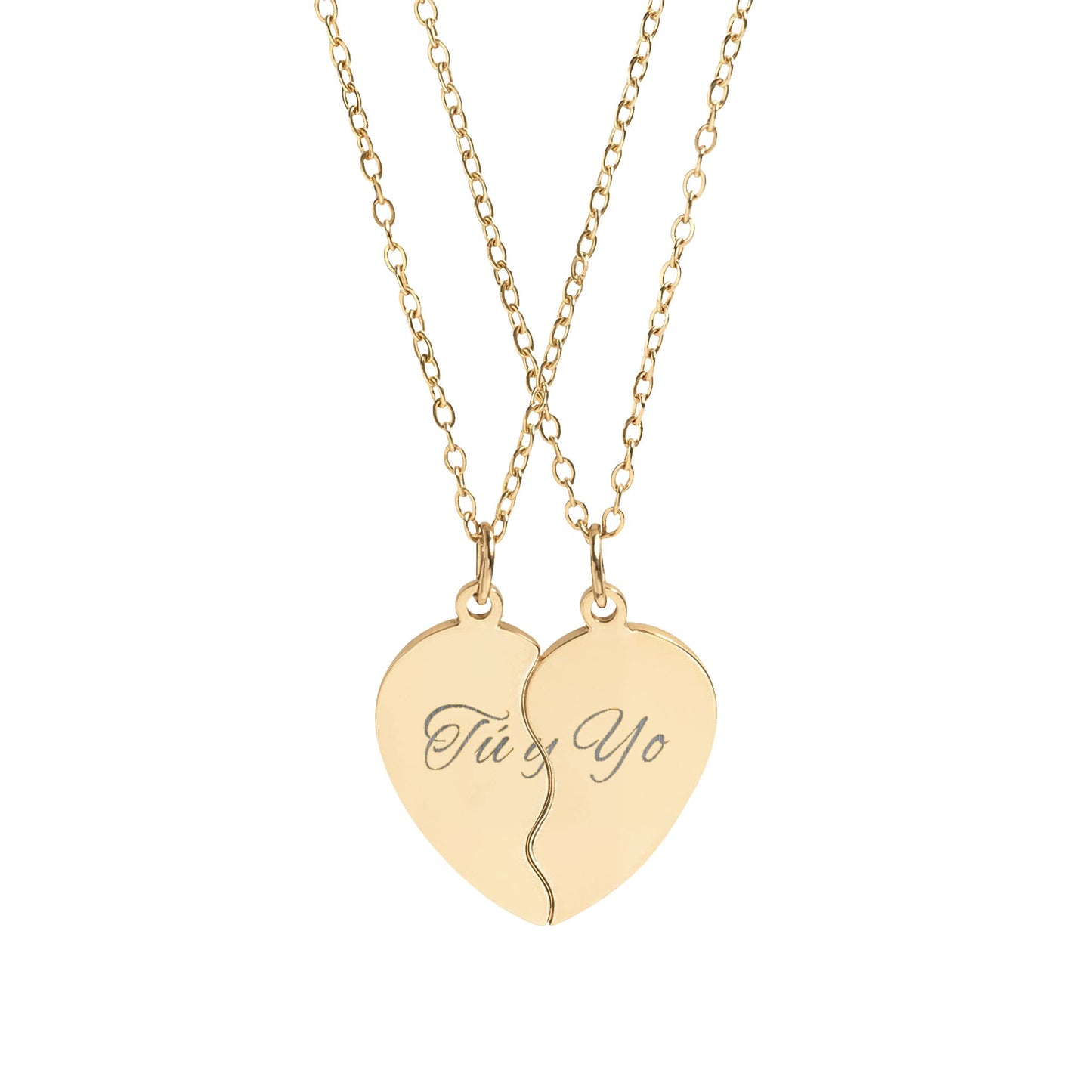 Broken Heart Necklace Set — Engraved "My Life" Split Pendant for Couples