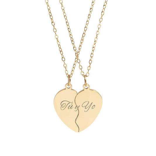 Broken Heart Necklace Set — Engraved "My Life" Split Pendant for Couples