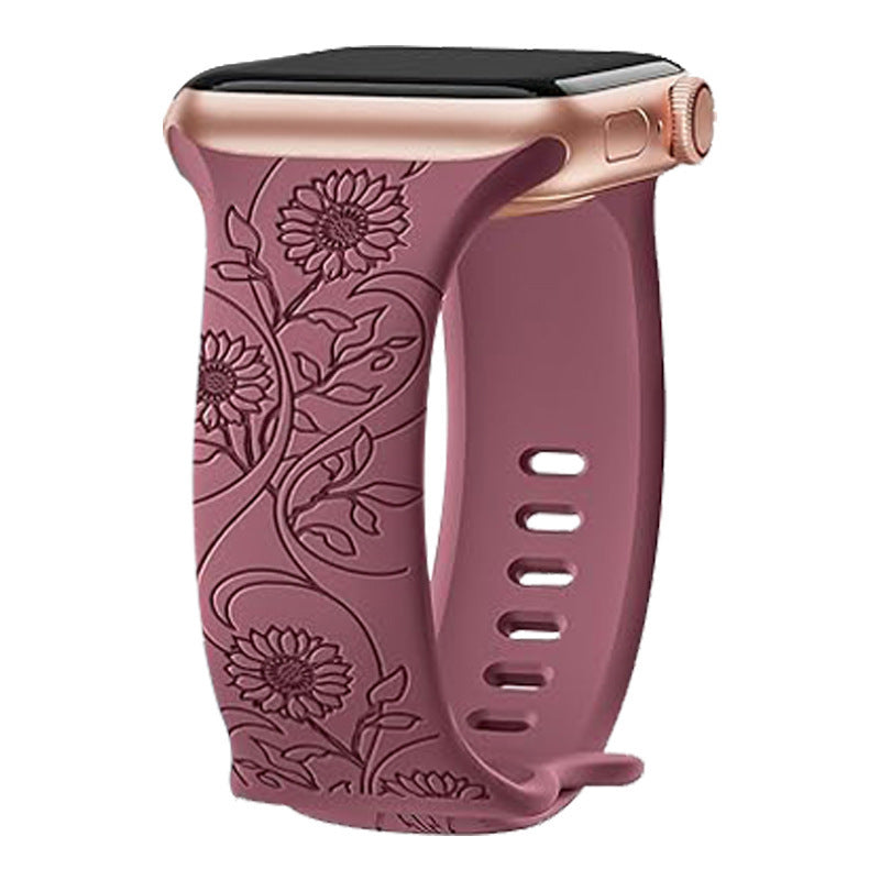Laser Carved Embossed Brocade Sunflower Silicone Strap