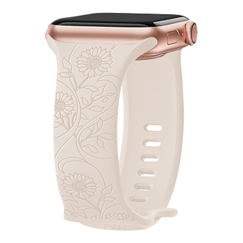 Laser Carved Embossed Brocade Sunflower Silicone Strap