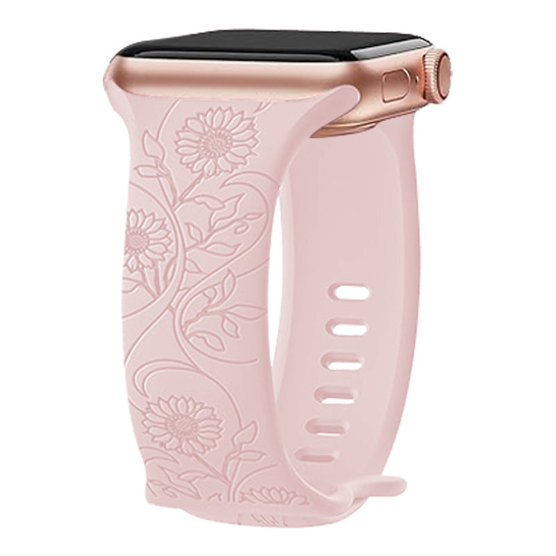 Laser Carved Embossed Brocade Sunflower Silicone Strap